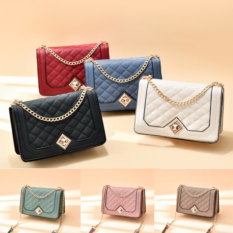 Xiaoxiangfeng diamond-shaped chain bag 2022 New Style fashionable women's bag, PU soft leather small square bag, women's single-shoulder crossbody bag details Picture