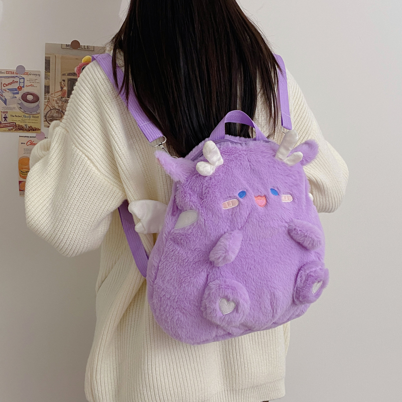 New cartoon little flying Dragon doll backpack, ins Japanese girl heart student storage bag, gift doll bag Specification drawing