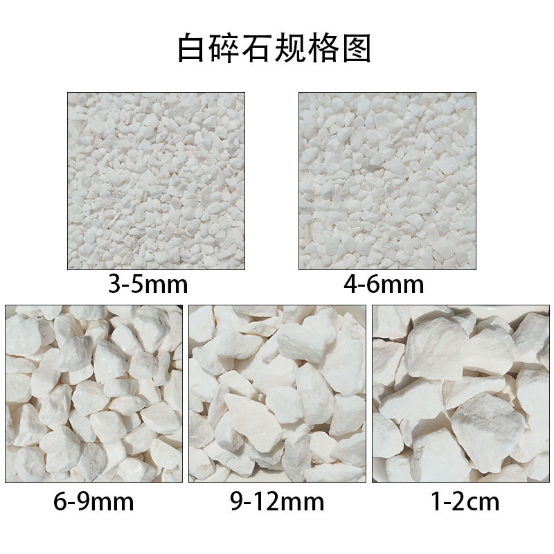 White crushed stone from the origin for dry landscape landscaping, courtyard laying, and fish tank base laying. White crushed stone in stock details Picture