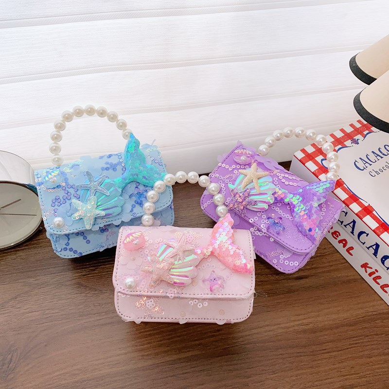 New children's bags: Mermaid girl, cute princess bag, fashionable little girl crossbody bag, pearl handbag details Picture