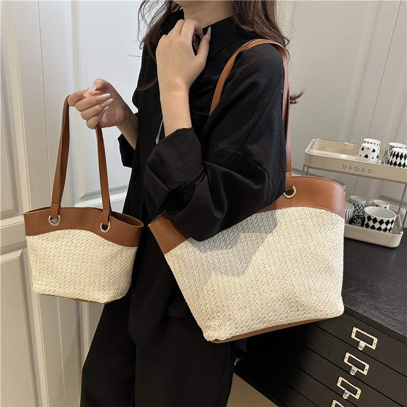 Hand-woven women's 2025 new style straw woven bag, summer beach vacation single-shoulder bag, commuter tote bag Specification drawing