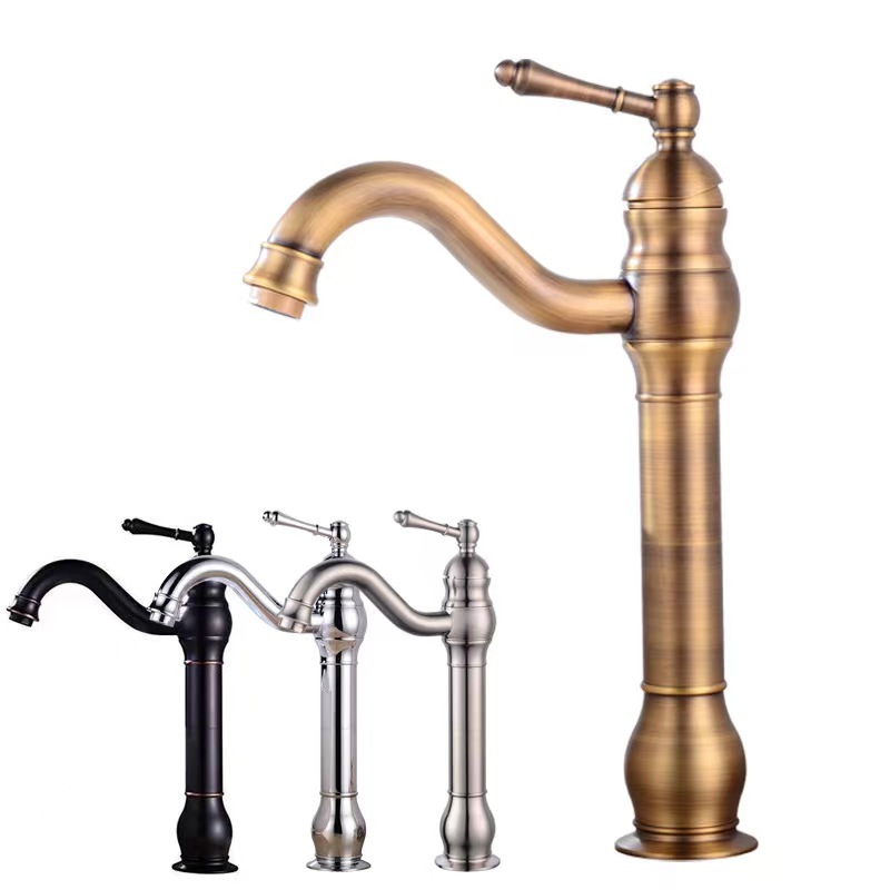 All-copper hot and cold dual-purpose bathroom washbasin, washbasin, universal rotating washbasin faucet, black antique washbasin faucet full figure
