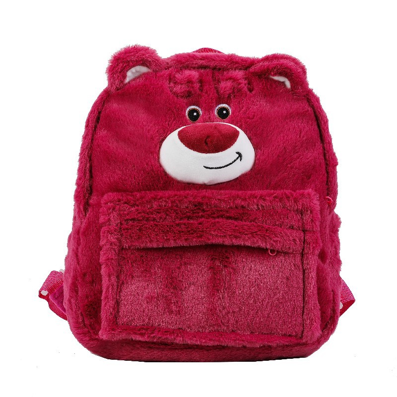 Cartoon strawberry bear Sullivan three-dimensional funny large-capacity schoolbag, cute and girlish plush backpack, versatile girls' bag Item Picture