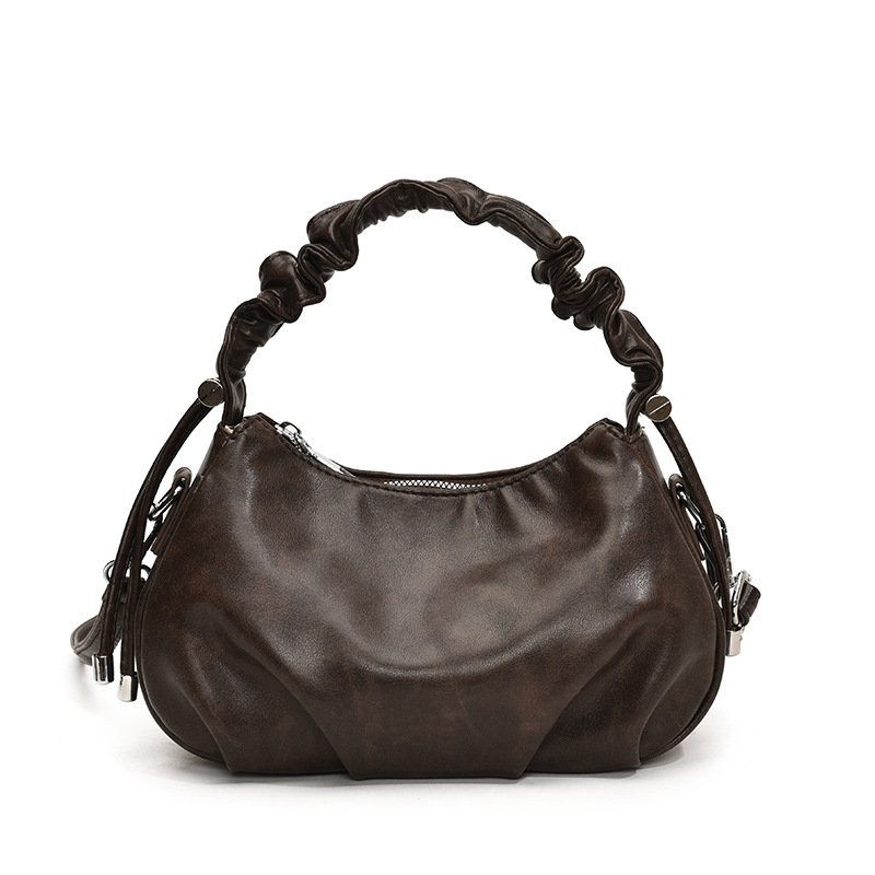 A high-end retro small bag for women, a new 2024 trendy and versatile crossbody bag, a fashionable and casual pleated hand-held small handbag Item Picture