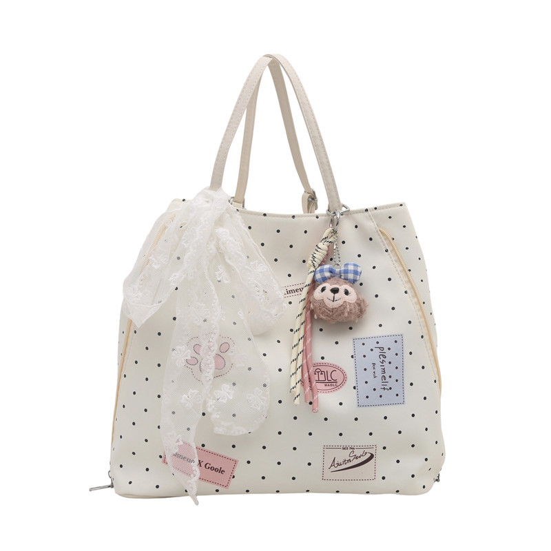 Fashionable lace-decorated polka dot large-capacity bag for women 2025, new single-shoulder bag, stylish commuter tote bag for women Item Picture