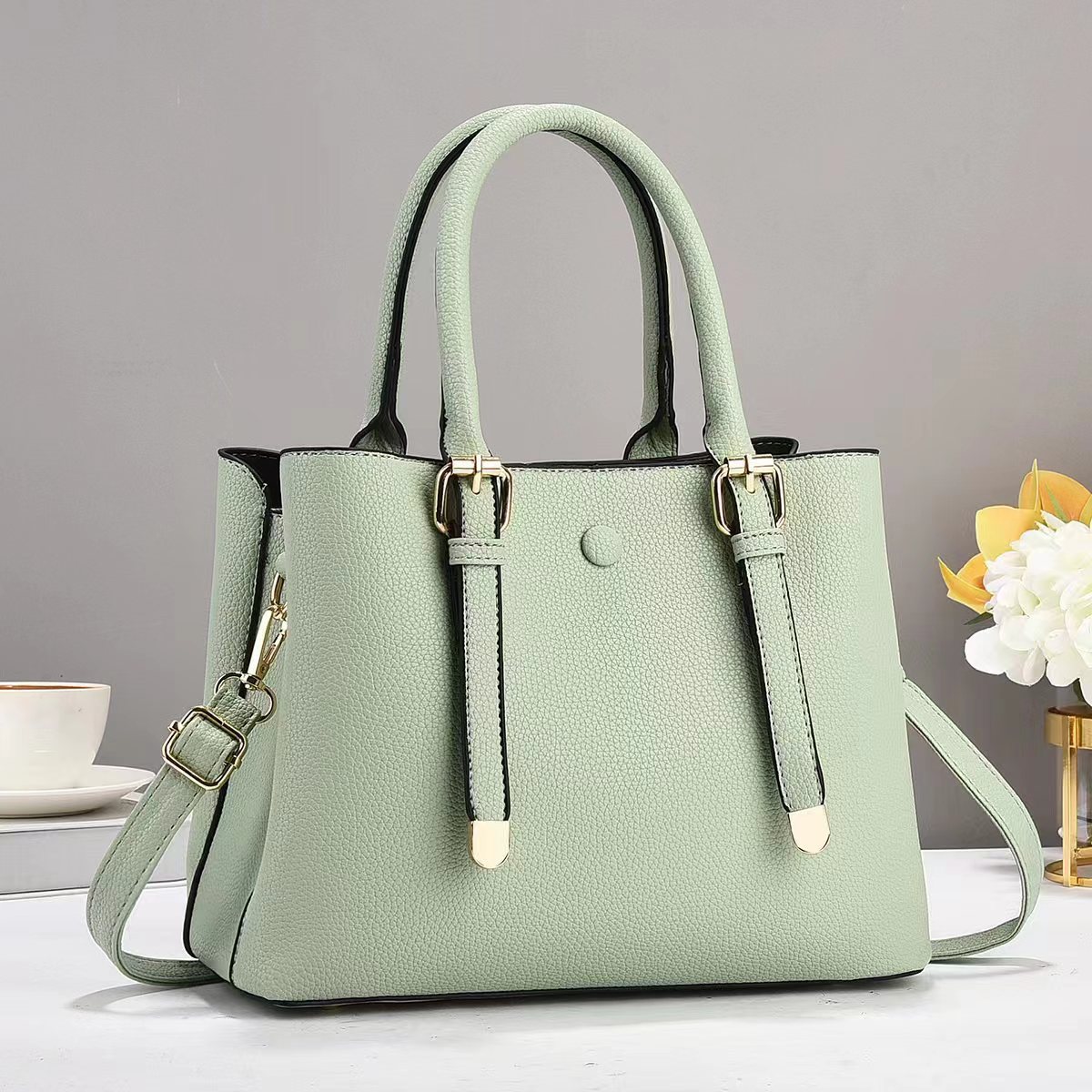Cross-border handbag for women 2024 New style lychee pattern handbag, fashionable and trendy, large-capacity single-shoulder women's bag, crossbody large bag Specification drawing