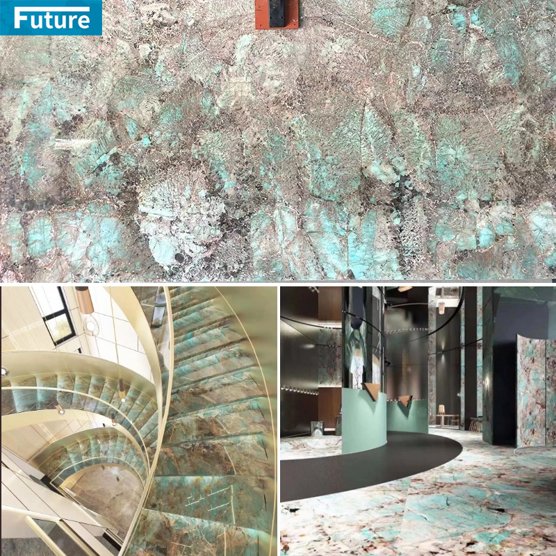 Amazon green natural marble slabs for a full-house luxury stone villa, living room background, walls, dining table, window sills Item Picture