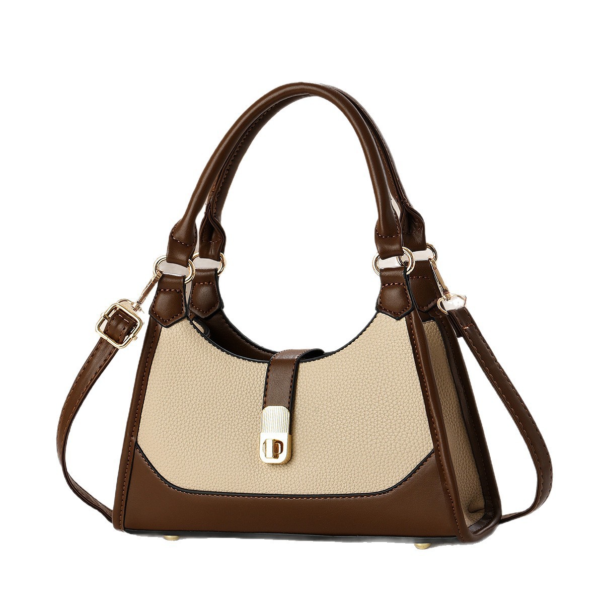 A new Korean-style women's bag with a high-quality texture, a fashionable lock buckle single-shoulder hand-carry bag, and a trendy and stylish baguette bag Item Picture