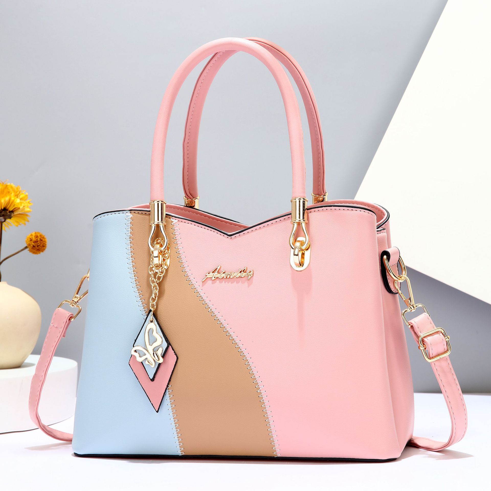 Women's bag 2025 New style fashionable color-blocking trendy handbag, large-capacity simple color-blocking single-shoulder crossbody bag Specification drawing