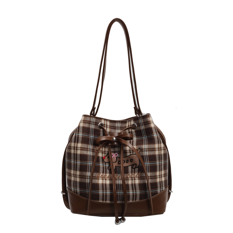 The checked Dachshund bag is a new 2024 trendy school-style backpack for women, featuring a large capacity and a single shoulder bucket Item Picture