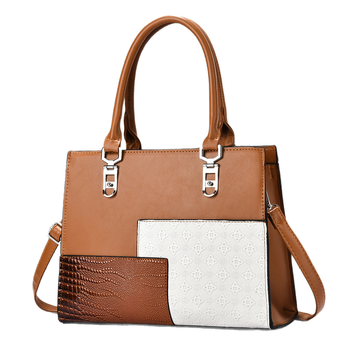 Cross-border foreign trade luxury women's bag 2025 New Trend: Women's PU leather hand-held spliced single-shoulder bag Item Picture