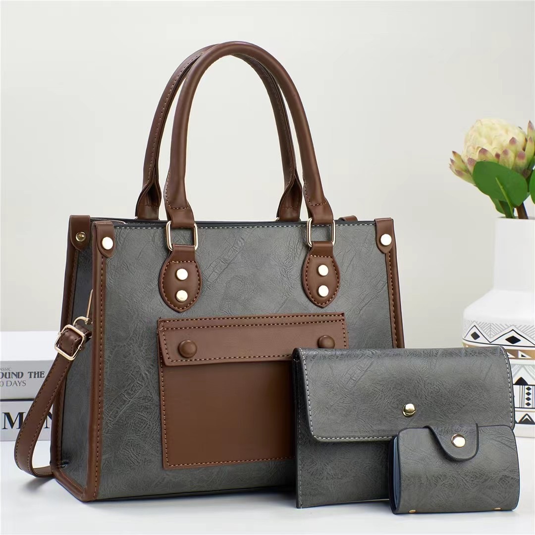 Quality three-piece set 2024 new retro pattern simple texture mother-and-child bag, large capacity cross-border single-shoulder hand-carry women's bag Item Picture