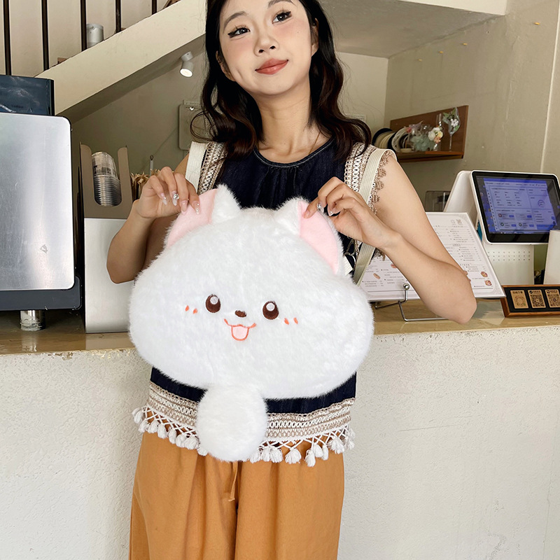 New cartoon cat toy bags, children's room plush toy bags, large-capacity cat backpacks, claw machine dolls details Picture