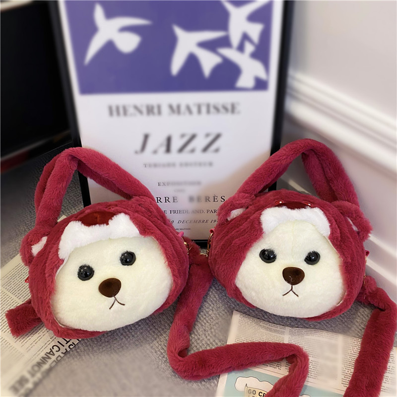 Cute and fluffy little girl bag 2023 new style cartoon bear doll plush single-shoulder hand-carry girl crossbody bag full figure