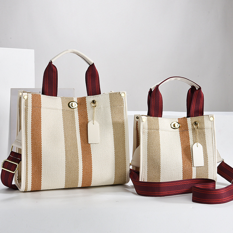 Korean-style ladies' briefcase, versatile for professional commuting, simple striped single-shoulder large bag, large-capacity women's bag full figure