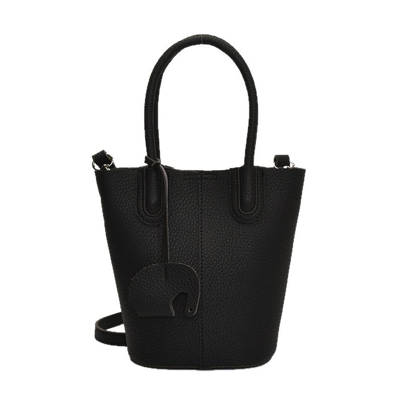 Korean version lychee pattern fashionable hand-held bucket bag for women 2025 new style, stylish solid color, versatile and simple single-shoulder crossbody bag Item Picture