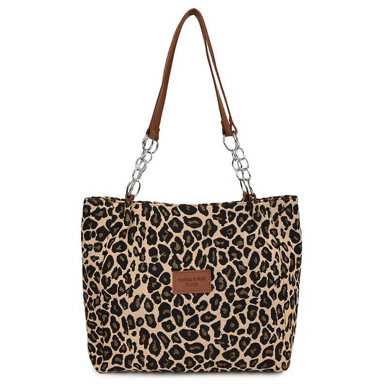 Casual and fashionable canvas women's bag 2024 new style Korean version hand-held large-capacity leopard print hand-held single-shoulder tote bag for cross-border Item Picture