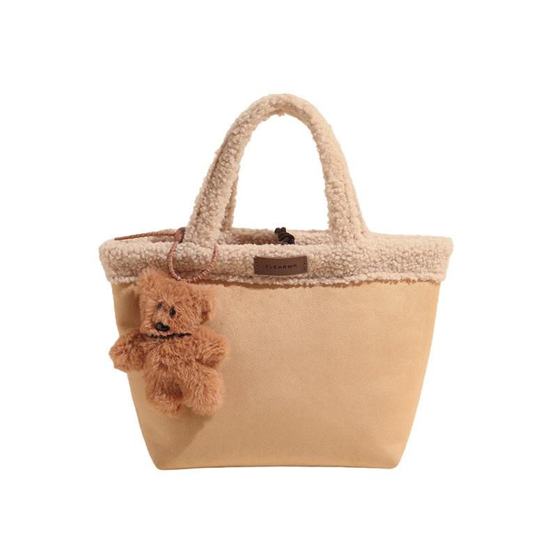 Korean style ins niche design retro handbag, trendy and casual shopping basket bag, imitation lambskin tote bag Item Picture