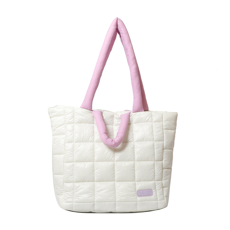 Embroidered square checkered cotton jacket bag, large-capacity bag for women 2023 new style, textured underarm bag, stylish single-shoulder tote bag Item Picture