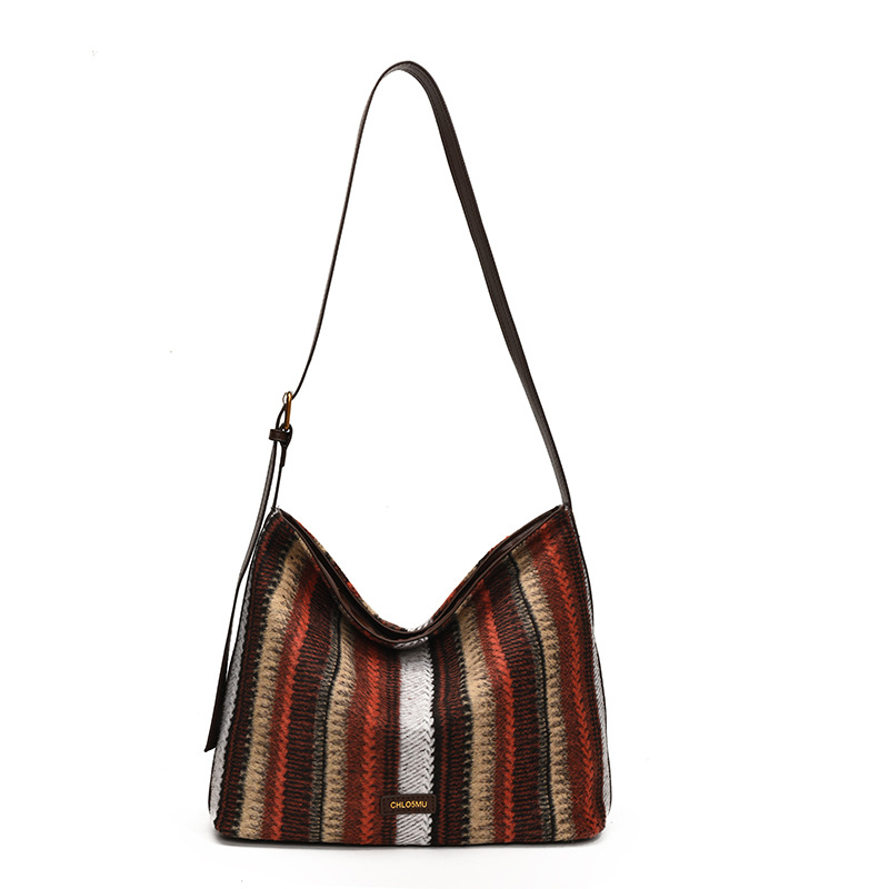 The 2024 new retro, casual and versatile striped tote bag with a large capacity and a high-end feel Item Picture