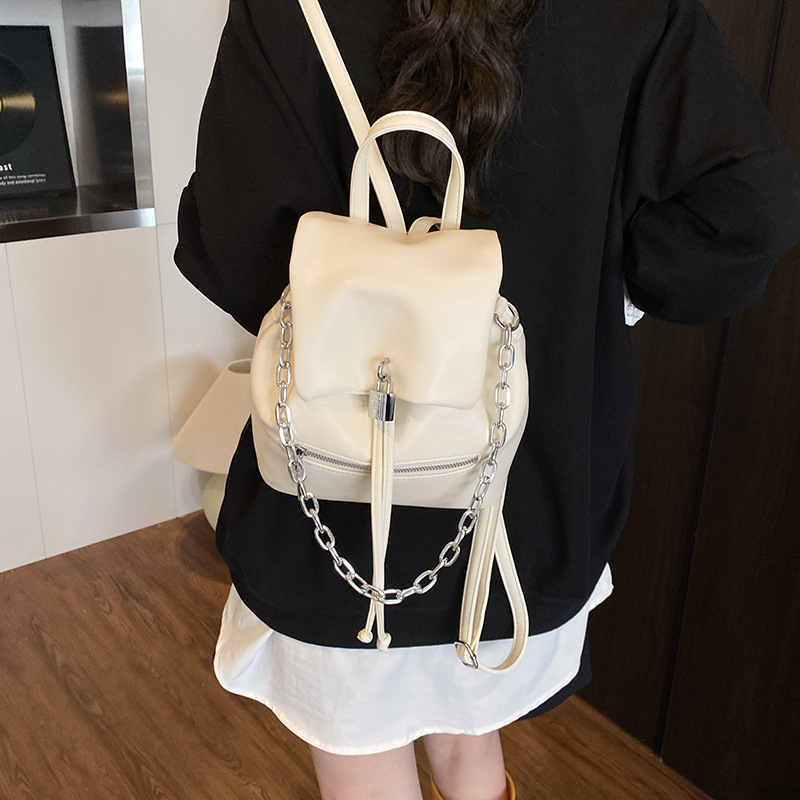 2025 New fashionable, simple and trendy small backpack for women, cross-border fashion chain, solid color, light and portable backpack for women to go out Specification drawing
