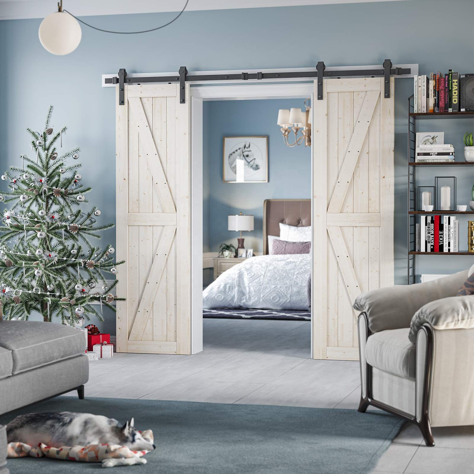 Amazon cross-border American barn door hanging rail complete set of hardware accessories, complete set of household sliding door track sliding rail Application Scenario