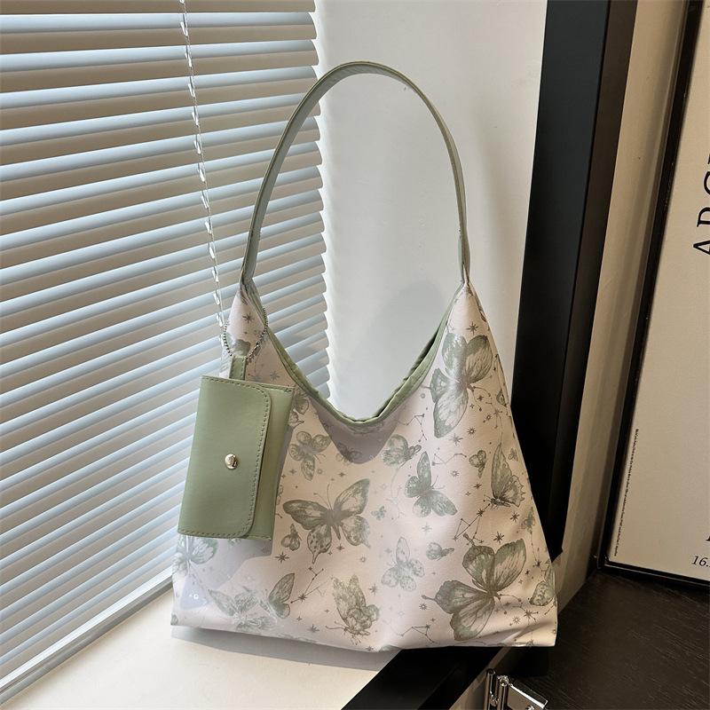 Printed butterfly large-capacity women's underarm bag 2024 Summer personalized new stylish casual commuting tote bag full figure