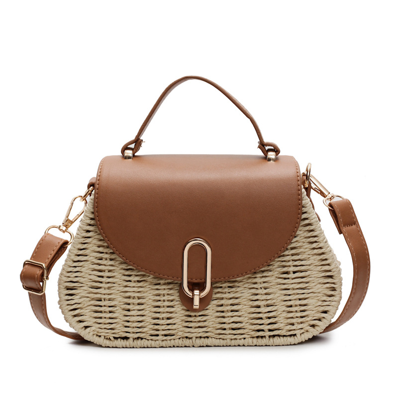 Niche design hand-held straw-woven bag for women, Spring 2025 fashion color-blocking single-shoulder bag, casual seaside crossbody beach bag Item Picture