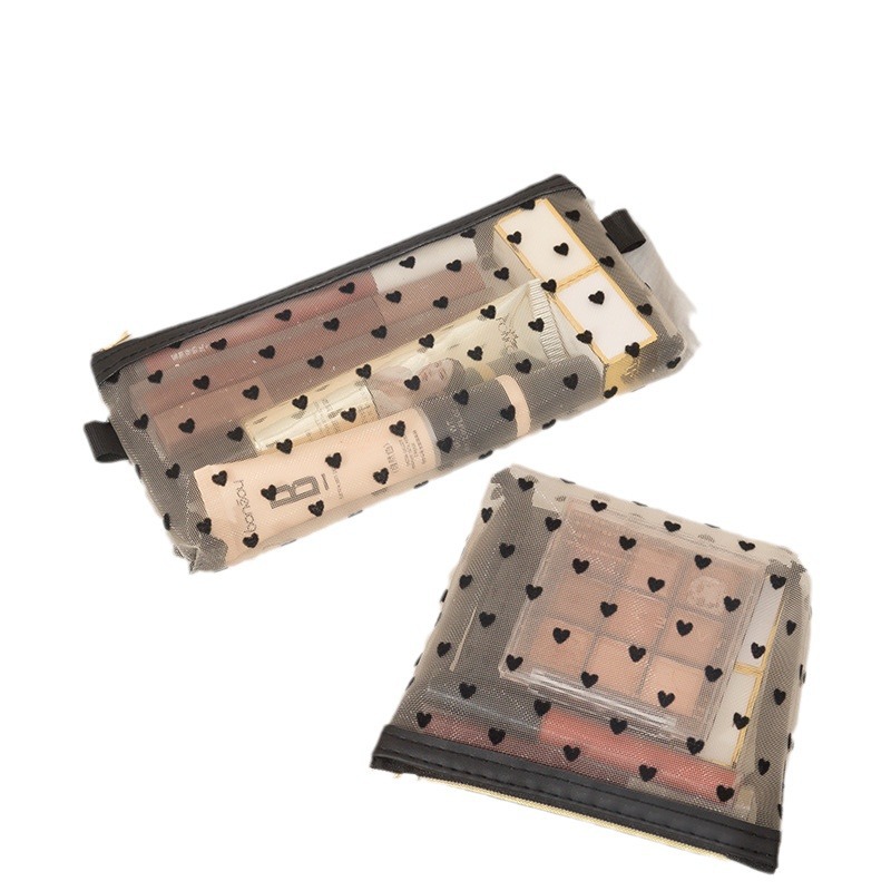 Runhui plush heart-shaped mesh makeup Bag, Mini mouth red envelope Eyebrow Pencil Case, Student pen case, Portable Mini Bag Item Picture