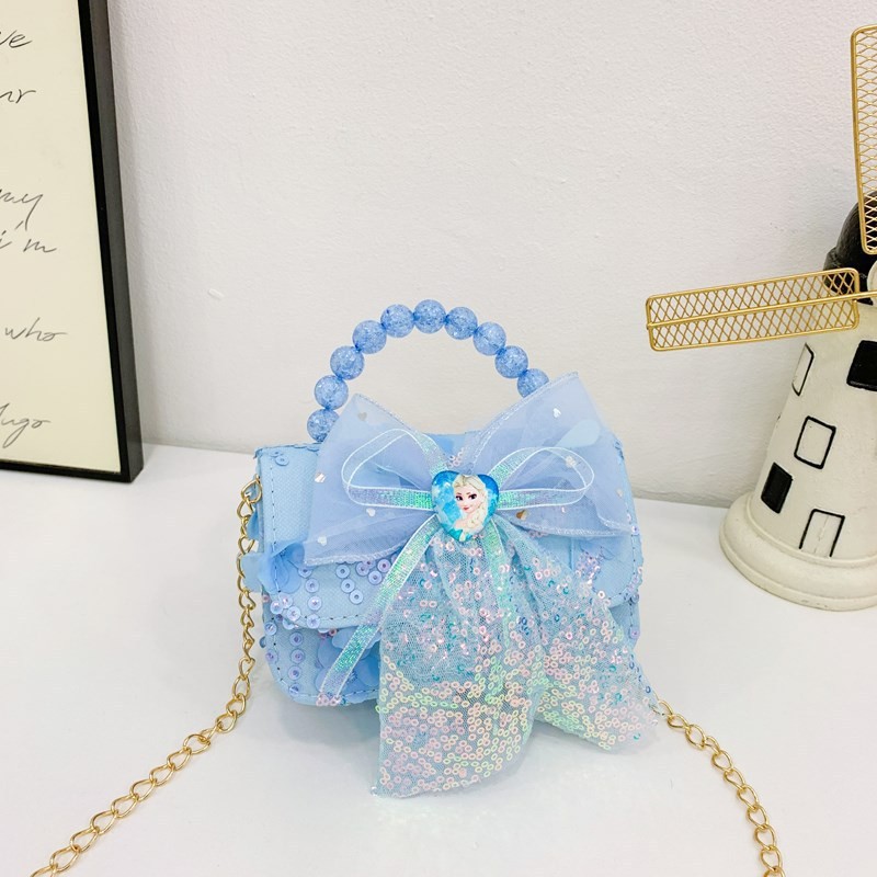 Dreamy lace bow princess crossbody bag, cute anime children's single-shoulder bag, cartoon pearl handbag full figure