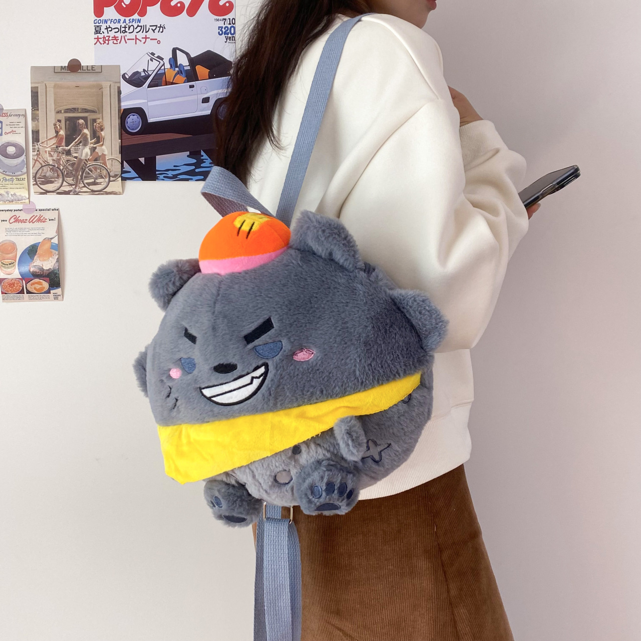 Cute cartoon, round and chubby backpack 2024 new style plush toy, stylish and fashionable backpack factory direct sales Specification drawing