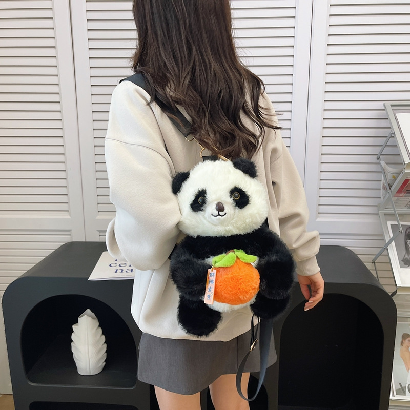 New cartoon "Good Persimmon Happens" panda plush toy double backpack, realistic panda souvenir children's backpack gift Application Scenario