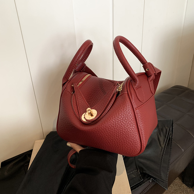 French niche design fashionable bucket bag for women, 2024 new soft leather crossbody bag, solid color single-shoulder handbag for women Specification drawing