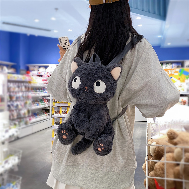 Cute cartoon black cat doll bag for women 2023 new style cat doll plush bag claw machine doll full figure