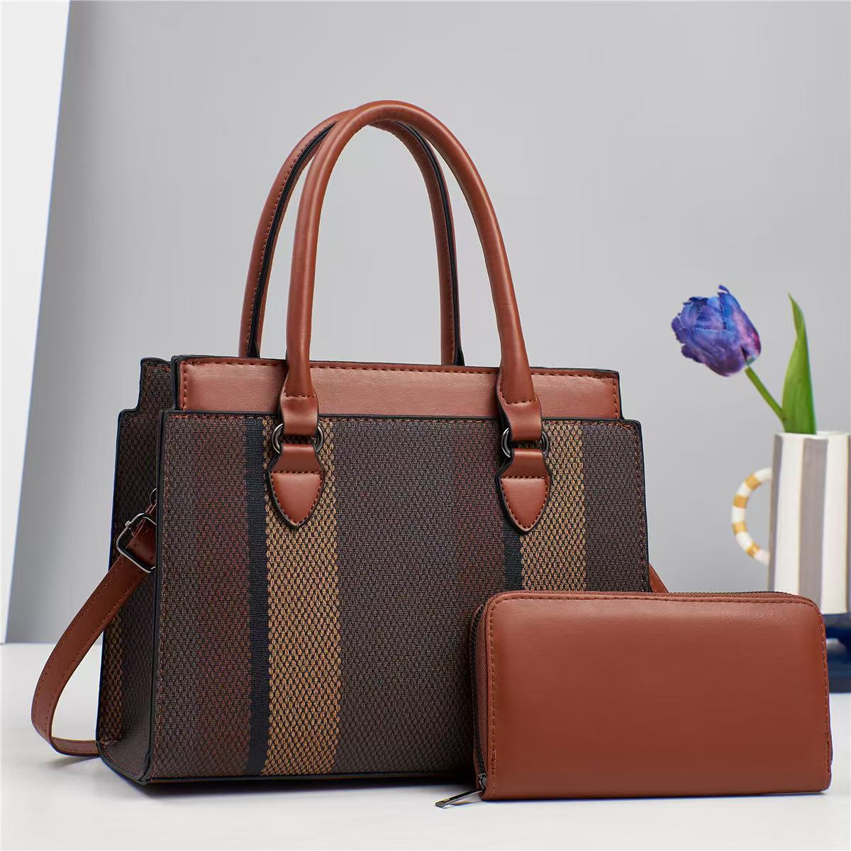New cross-border foreign trade woven texture hand-held mom and girl bag, high-end, light luxury and elegant bag, single-shoulder crossbody bag full figure