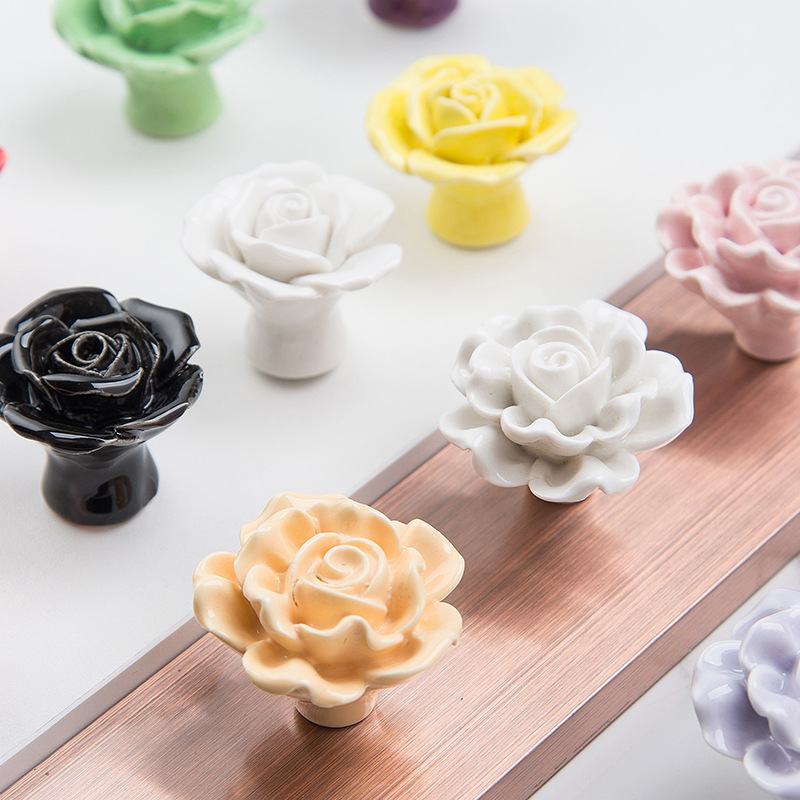 Ceramic handle in stock, rose for export, ceramic European antique country style, handcrafted children's decoration Specification drawing