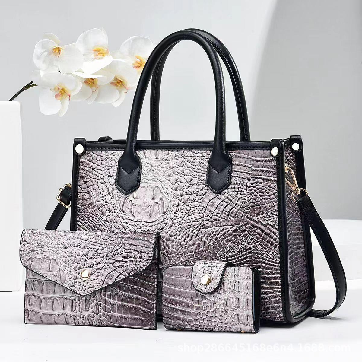 2023 New crocodile Texture cross-border women's single-shoulder crossbody handbag with large capacity and three-piece set Application Scenario