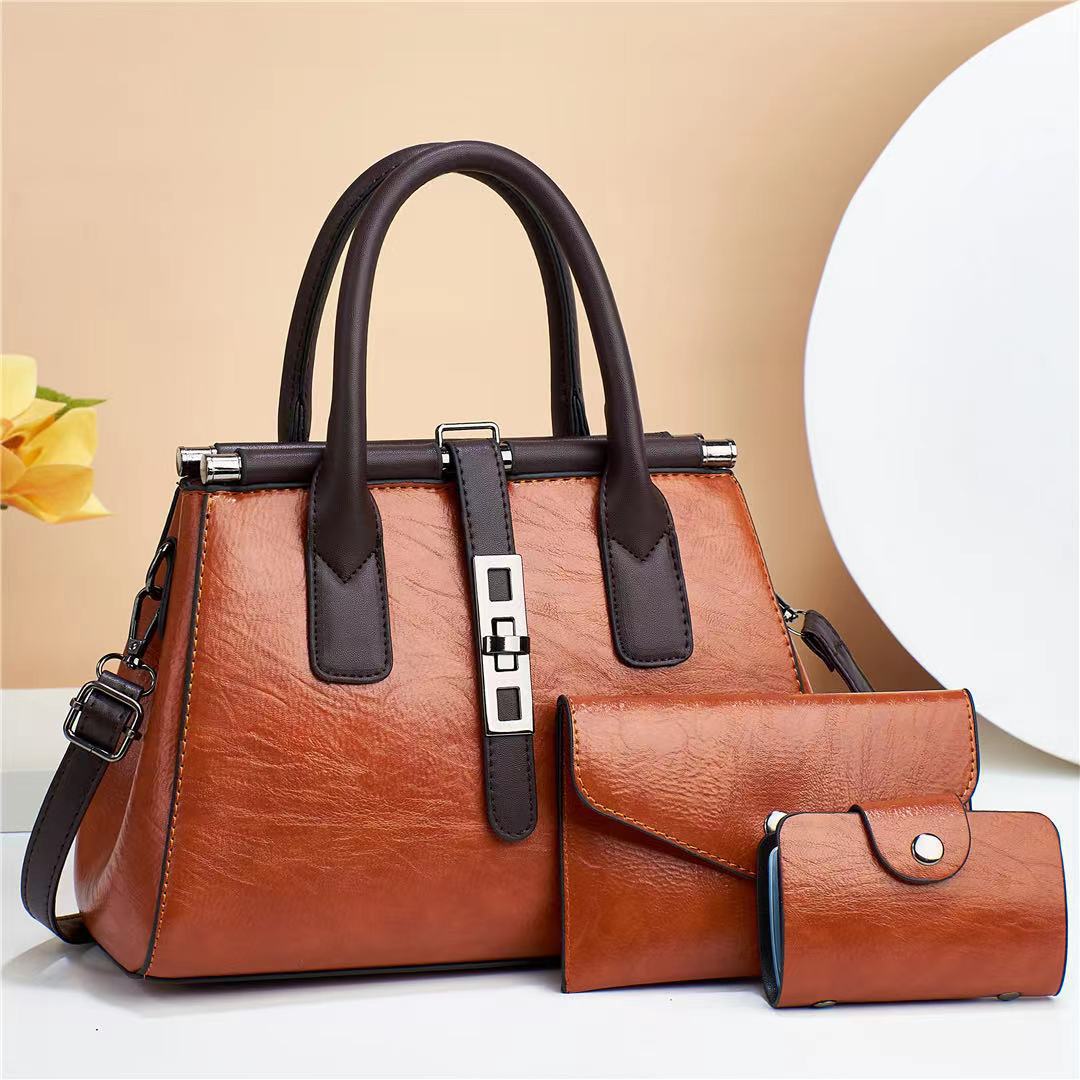 2023 New style of three-piece set women's bag for foreign trade, European and American fashion, large capacity, retro, single-shoulder, hand-held, crossbody bag, steamed bun mother bag Specification drawing