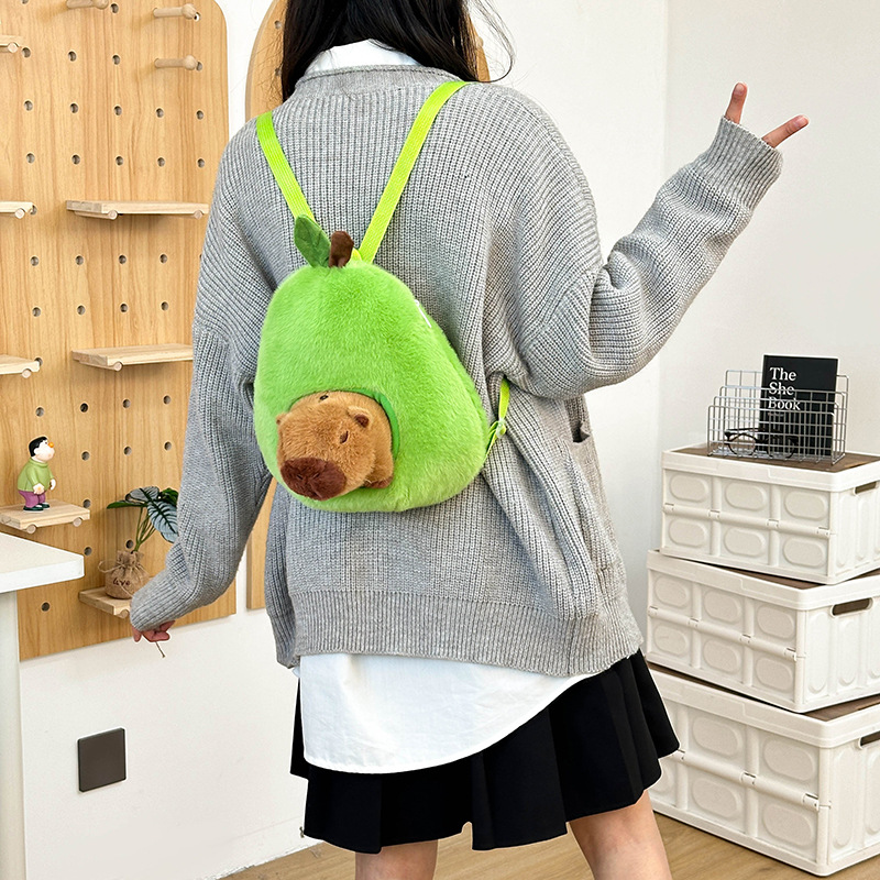 New avocado capybara backpack, cute plush Capybara backpack, cartoon plush bag Application Scenario