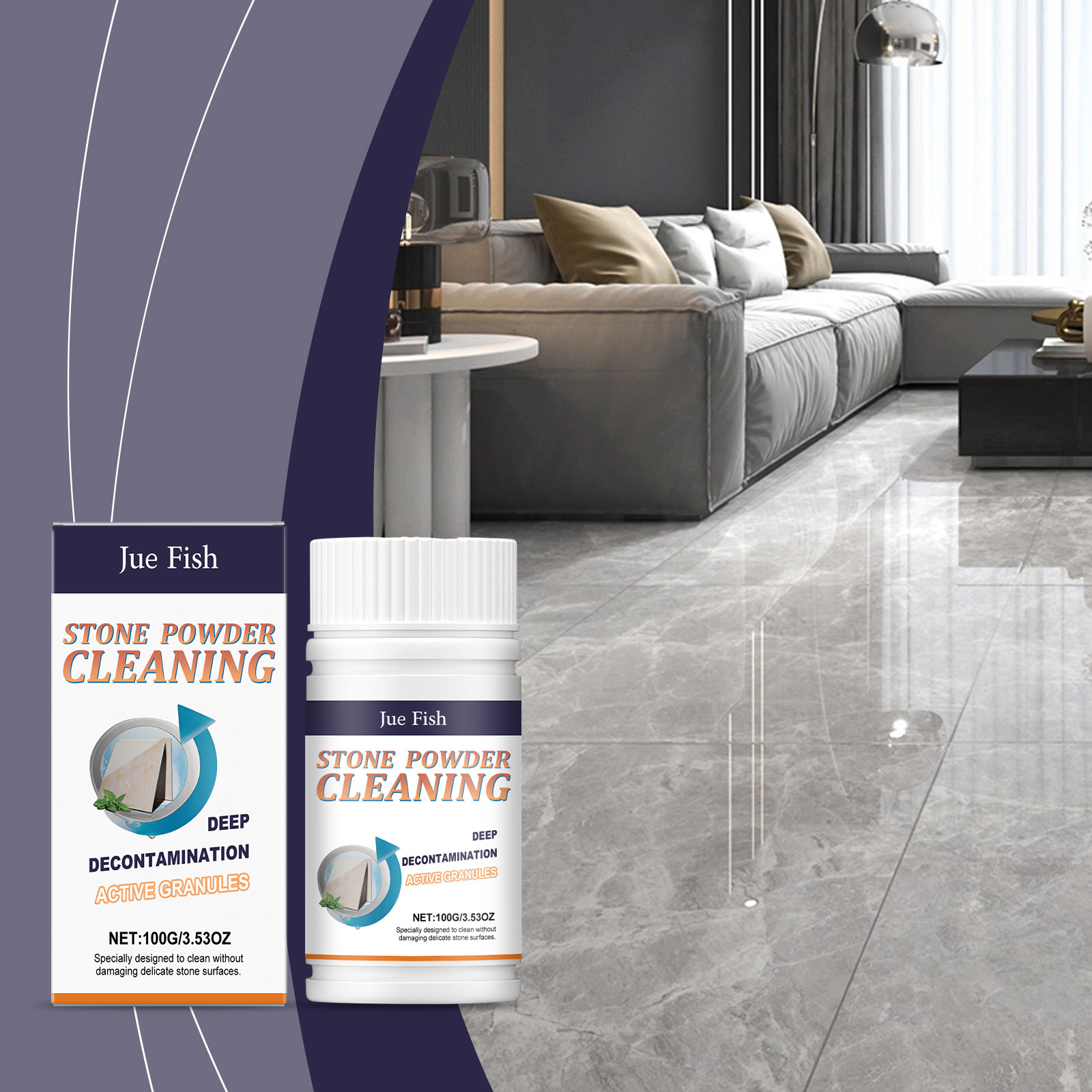 JUE FISH Stone cleaning powder improves surface scale, rust residue, anti-fouling formula, gentle maintenance and luster full figure
