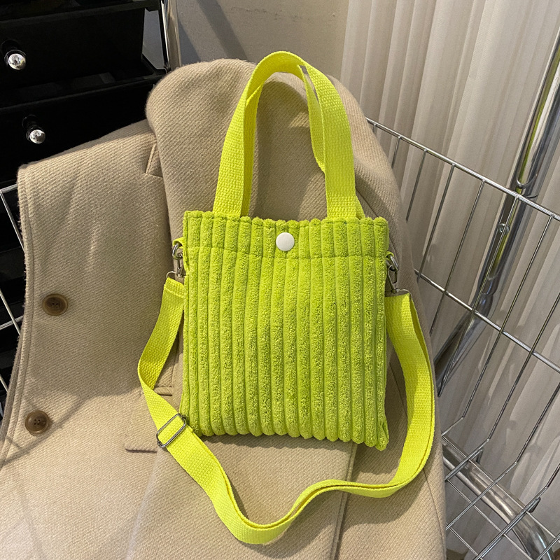 Korean corduroy bucket bag 2023 new spring crossbody small bag handbag vertical casual mini tote bag details Picture