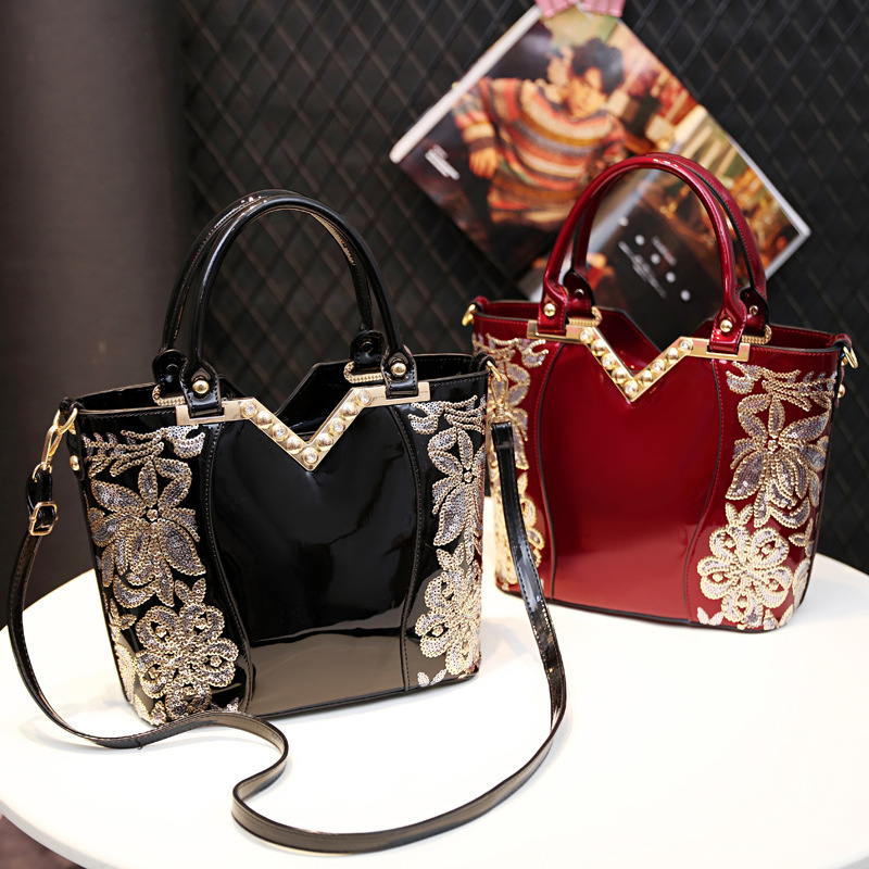 Elegant shiny leather large-capacity handbag, Taizhou women's bag, new fashionable single-shoulder bag, crossbody bag manufacturer direct wholesale crossbody bag details Picture