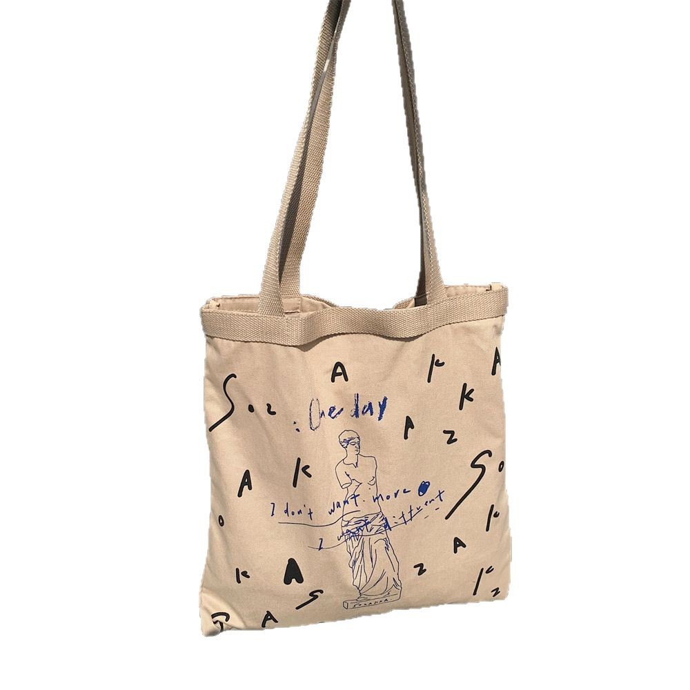 23021 letter printed large-capacity single-shoulder bag, canvas bag, simple Korean-style handbag for women, shopping bag for going out Item Picture