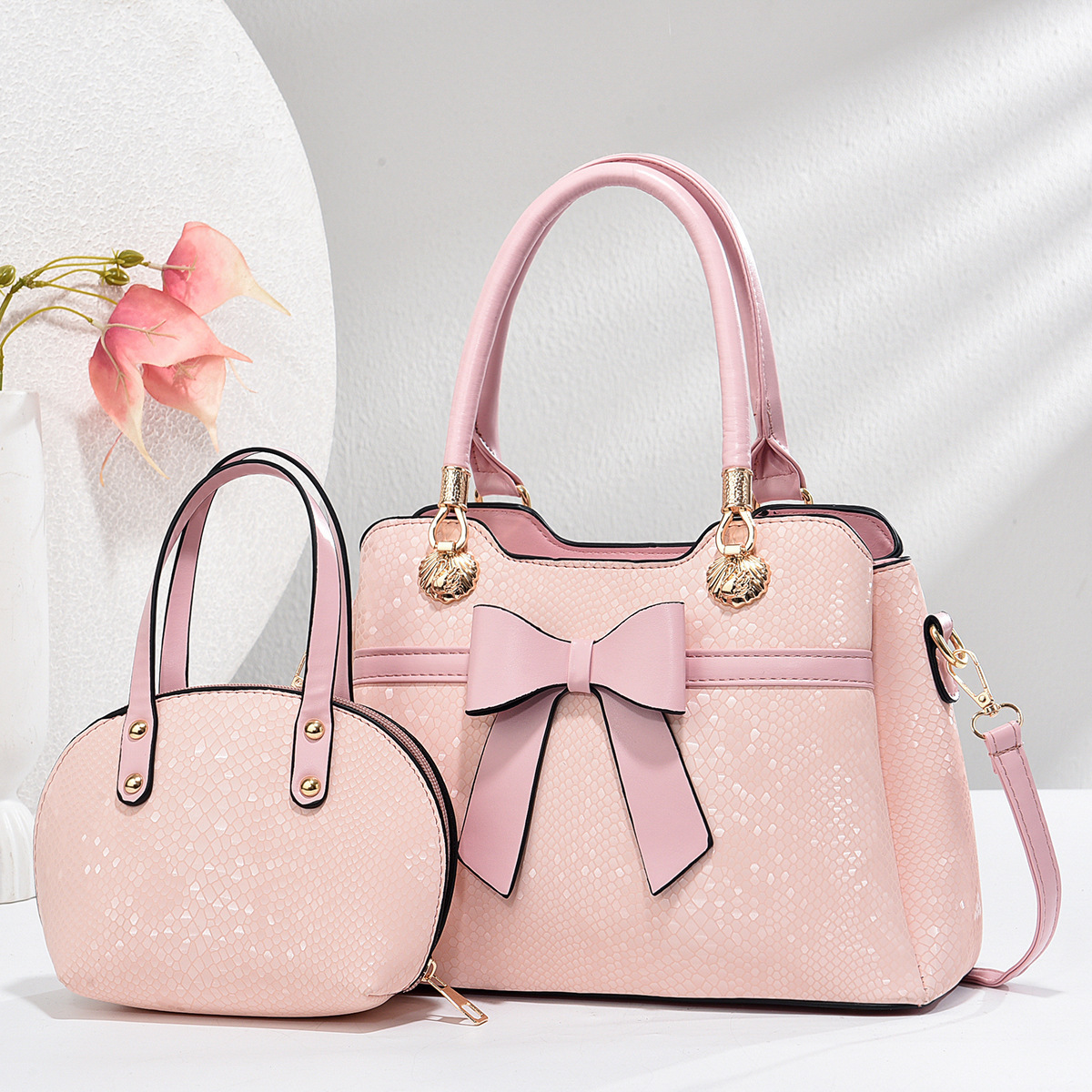 Two-piece set of new snake-patterned mother and child bag, fashionable sequined butterfly handbag, cross-border versatile, large-capacity single-shoulder bag details Picture