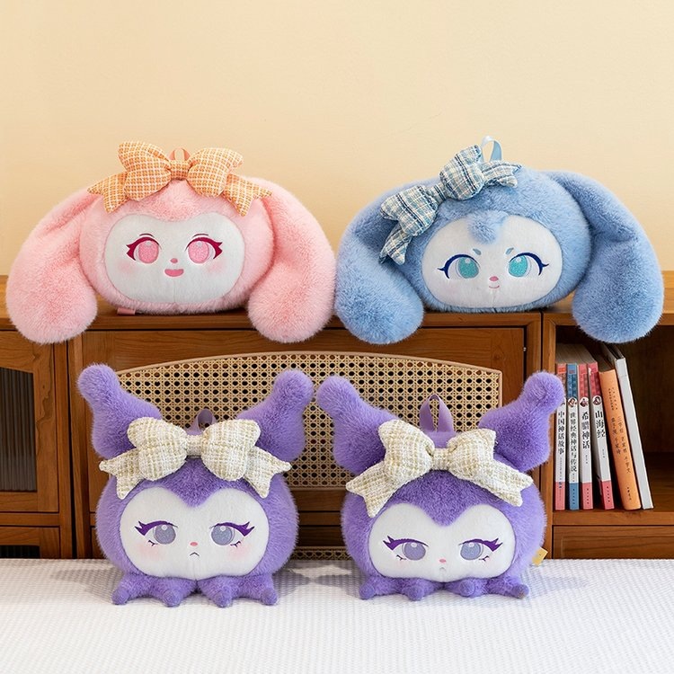 New Kuromi Melody children's plush backpacks, export cartoon Sanrio doll bags, girls' dolls wholesale details Picture