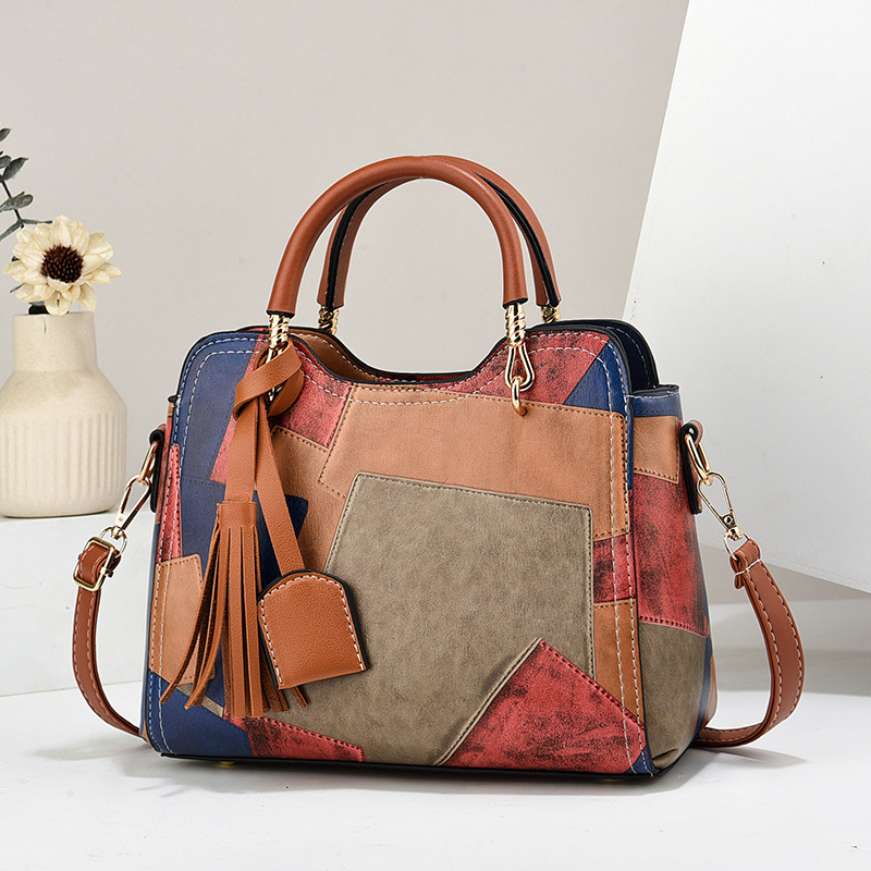 Middle-aged women's fashionable handbags 2024 new trendy patchwork women's bags and mom's bags factory wholesale Specification drawing