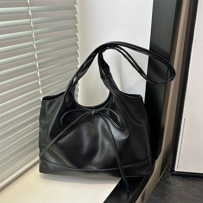 Sweet bow single-shoulder bag 2025 new style, stylish texture soft leather tote bag, large-capacity commuting underarm bag full figure