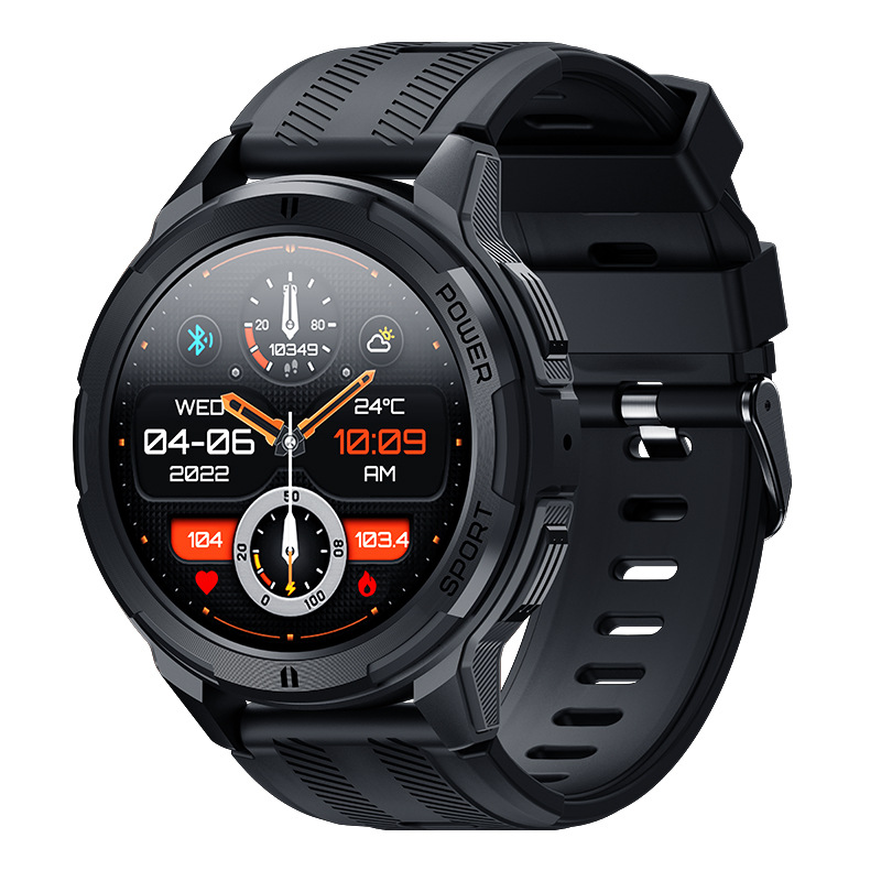 The new C25 communication smartwatch features a 1.43-inch AMOLED screen with a 466*466 display. It is a heart rate, blood pressure and multi-sports watch full figure
