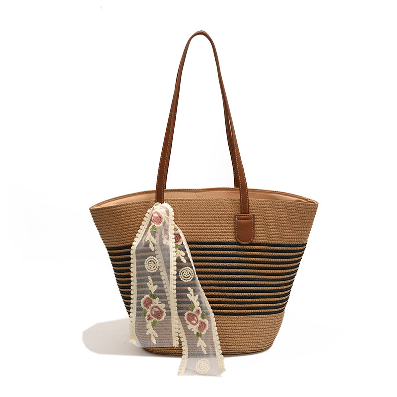 Large-capacity woven straw bag for women, 2025 new style casual and versatile single-shoulder vegetable basket bag, beach vacation bag Item Picture