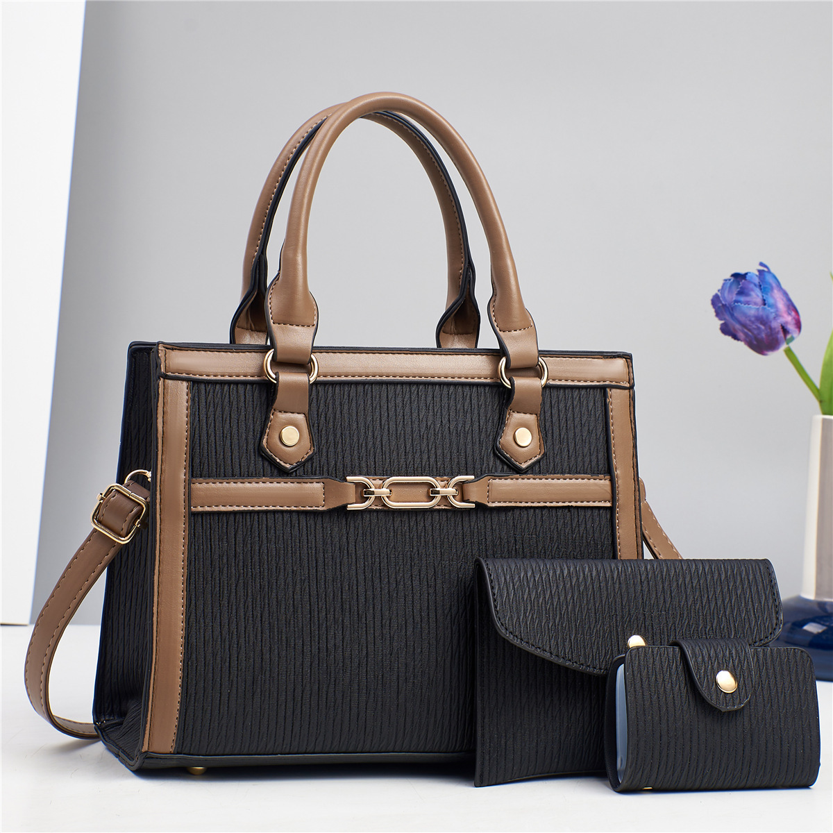 Women's foreign trade handbag 2024 Autumn/Winter new style mother-and-child bag, retro and individual spliced vertical pattern single-shoulder crossbody bag full figure